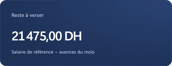 Reste à verser : 21 475,00 DH.